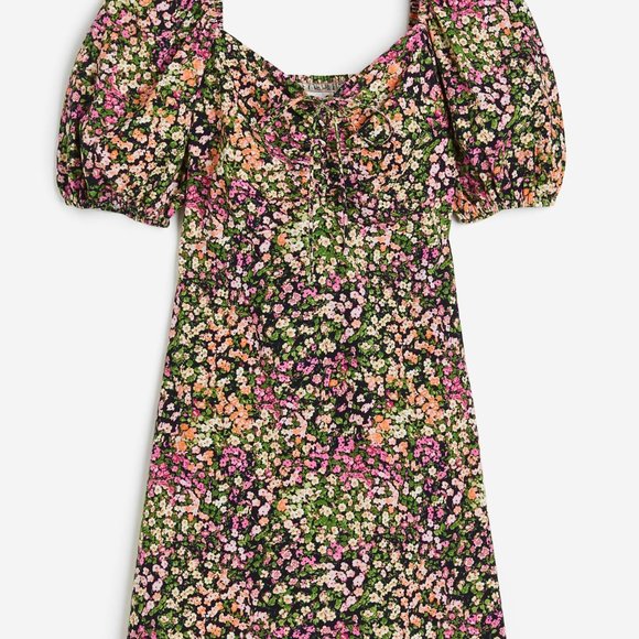 (NWT) H&M - cotton ditsy floral puff sleeve mini dress (small) - Picture 4 of 5